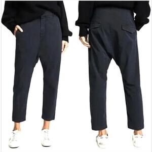 Nili Lotan Slouchy Paris Pants Drop Crotch $345 Crop Cotton Washed Black NWT